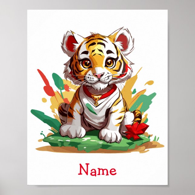 Poster Nome Personalizado de Tigre de Bebê Cujo (Frente)