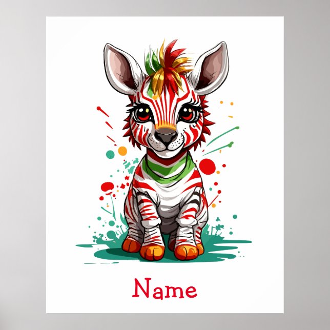 Poster Nome Personalizado de Zebra Bebê Cura (Frente)