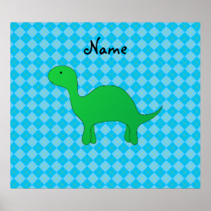 Pôster Nome personalizado, dinossauro, argyle azul