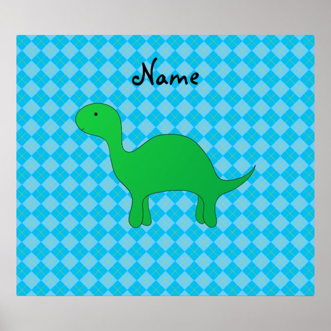 Pôster Nome personalizado, dinossauro, argyle azul (Frente)