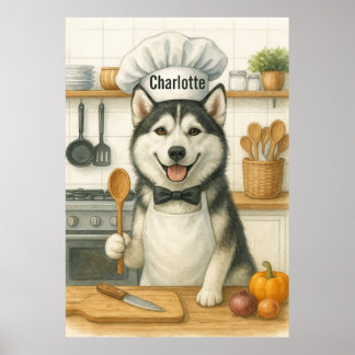 Poster Nome Personalizado Divertido Cão Chef Husky Siberi