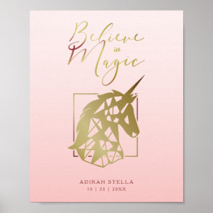 Poster Nome personalizado do bebê Data Unicórnio Mágico