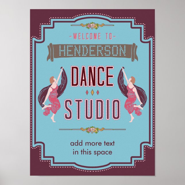Poster Nome Personalizado do Dance Studio Blue Retro Pers (Frente)