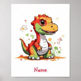 Poster Nome Personalizado do Dinossauro do Bebê