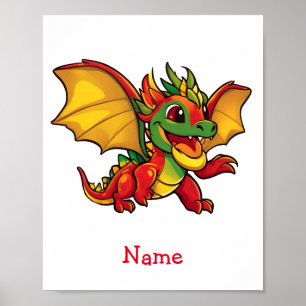 Poster Nome Personalizado do Dragão Bebês Cugado