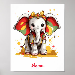 Poster Nome Personalizado do Elefante para Bebê Cujo Nome