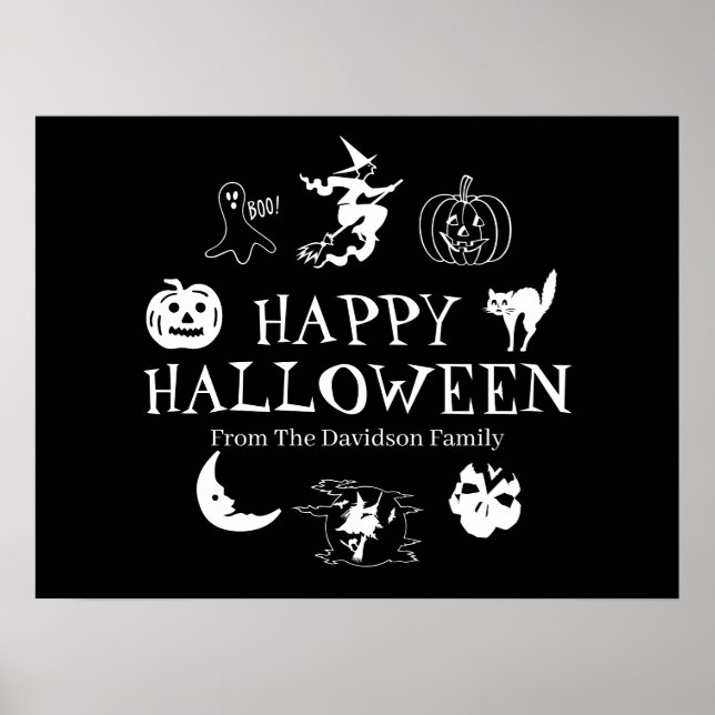 Poster Nome personalizado do Feliz Halloween, preto assus (Frente)