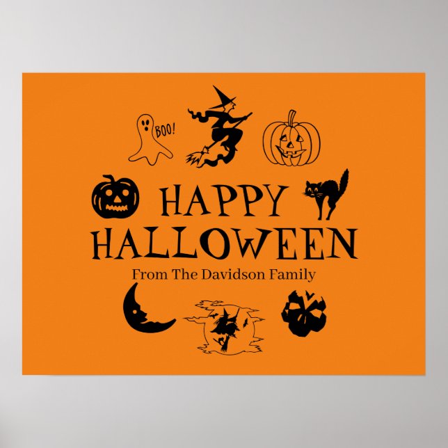 Poster Nome personalizado do Feliz Halloween preto e lara (Frente)