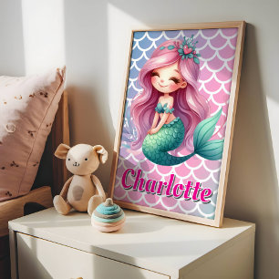 Poster Nome personalizado do padrão de Mermaid