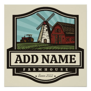 Pôster NOME Personalizado Farmhouse Rustic Farmhouse Old 