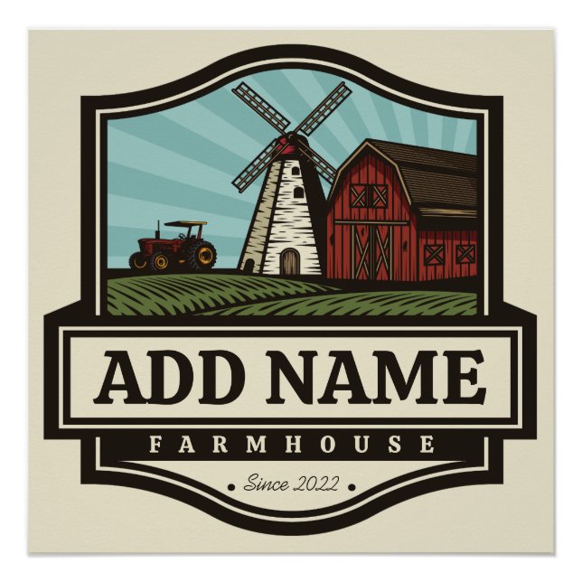 Pôster NOME Personalizado Farmhouse Rustic Farmhouse Old  (Frente)