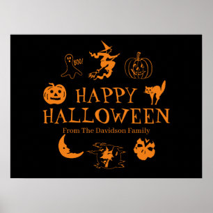Poster Nome personalizado Feliz Halloween - laranja preto