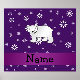 Poster Nome personalizado flocos de neve roxos do urso po