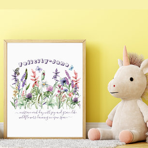 Pôster Nome Personalizado Frase Citação Borboleta Flor Si