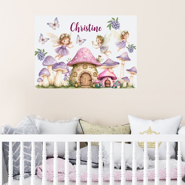 Poster Nome personalizado Magic Fairies Cogumelos cor-de- (Criador carregado)