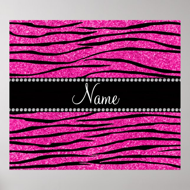 Pôster Nome personalizado: neon hot pink glitter strips (Frente)