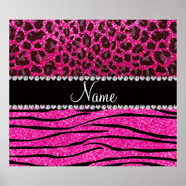 Pôster Nome personalizado neon hot pink zebra stripes leo (Frente)