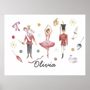 Poster Nome personalizado Nutcracker Balé Ballerina Natal