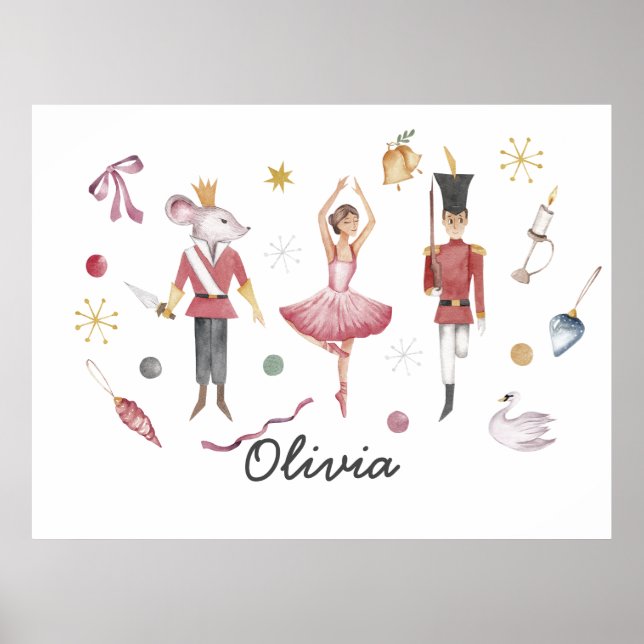 Poster Nome personalizado Nutcracker Balé Ballerina Natal (Frente)