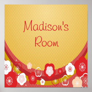 Poster Nome Personalizado ou Texto Abstrato Floral Asiáti