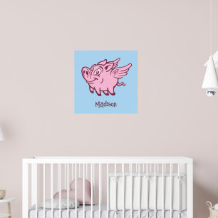 Poster Nome Personalizado & Porco Voador Colorido