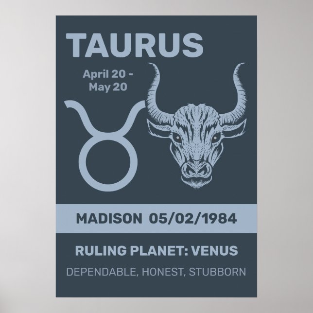 Poster Nome Personalizado / Sinal de Zodíaco Texto Taurus (Frente)
