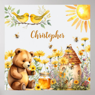 Poster Nome Personalizado Urso de Teddy Das Abelhas