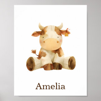 Poster Nome Personalizado Vaca Animal de Fazenda de Enfer