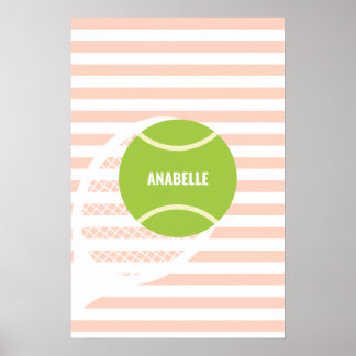 Poster Nome rosa de Bola Tênis Verde Moderno
