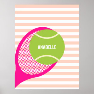 Poster Nome rosa de Bola Tênis Verde Moderno