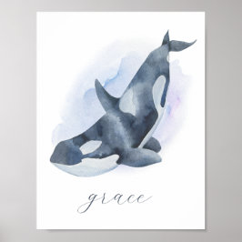 Poster Nome Texto Baleia Orca Azul Branco Aquarela