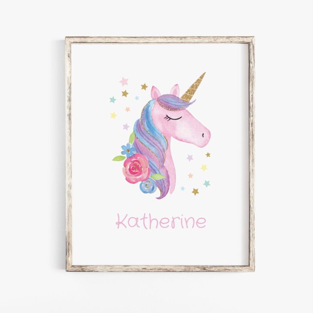 Poster Nome Wall Decal Cute Unicorn Baby Girl Nursery (Criador carregado)