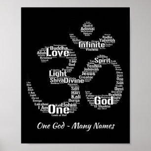 Poster Nomes de Deus no Símbolo Om Yoga Inspirado Aum