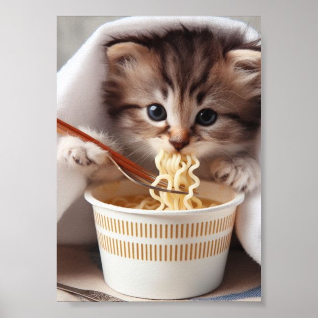 Poster Noodles Adorable Kitten Comating Ramen (Frente)