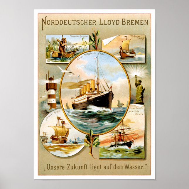 Pôster Norddeutscher Lloyd Bremen Viagens vintage (Frente)