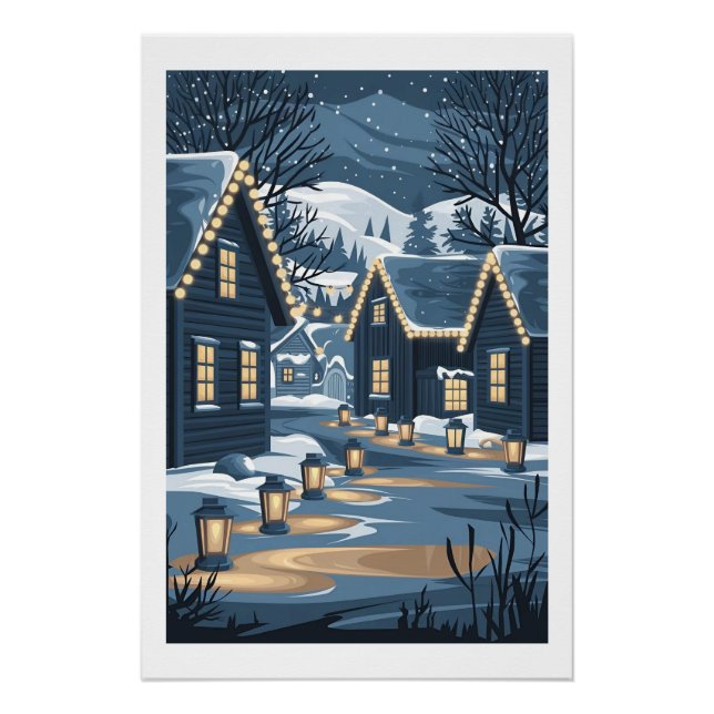 Pôster Nórdica de Arte da Vila de Natal Escandinava (Frente)