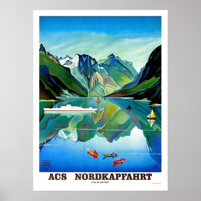 Poster Nordkapp, Noruega, veleiro, montanha (Frente)