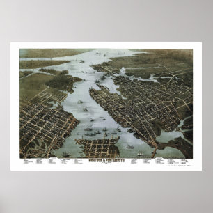 Poster Norfolk and Portsmouth, VA Panorâmica - 1873