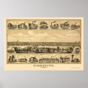 Poster Norristown, mapa panorâmico do PA - 1881