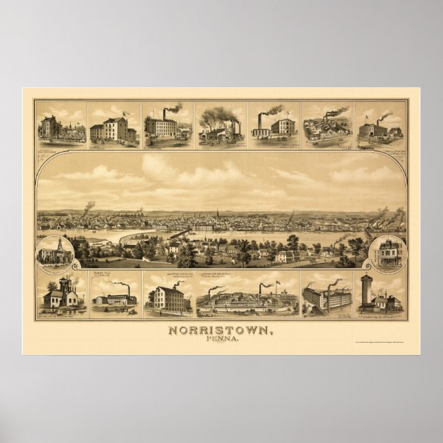 Poster Norristown, PA Panorâmica - 1881 (Frente)