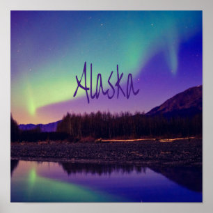 Poster Norte Alasca Montanhas Lights Lake