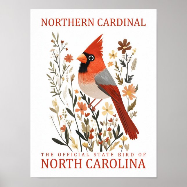 Poster Norte Cardinal Bird da Carolina do Norte EUA (Frente)