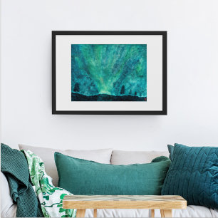 Poster Norte Lights Night Aurora Borealis Watercolor