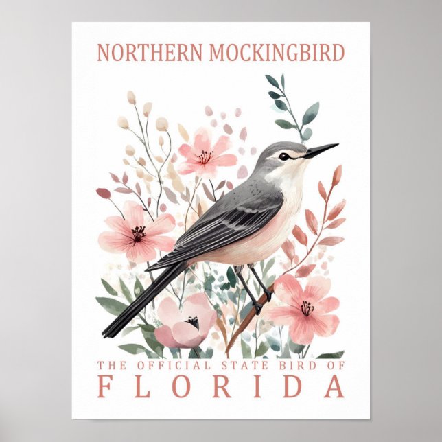 Poster Norte Mockingbird Bird da Flórida EUA Viagem (Frente)