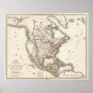 Poster North American Engraved Map