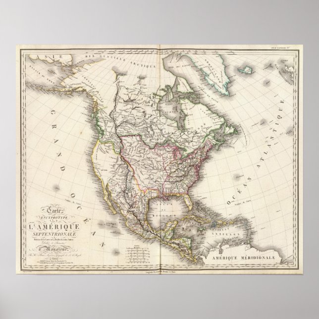 Poster North American Engraved Map (Frente)