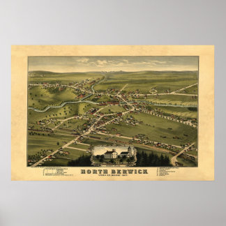 Poster North Berwick ME Panorâmica Birdseye Ver 1877
