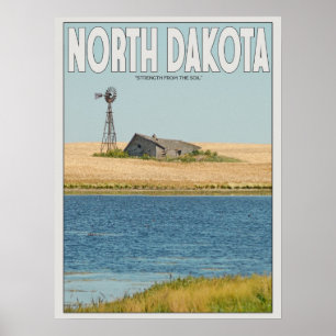 Poster North Dakota - Farmstead velho - branco