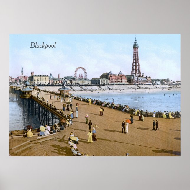 Poster North Pier em Blackpool, Inglaterra (c. 1900) (Frente)