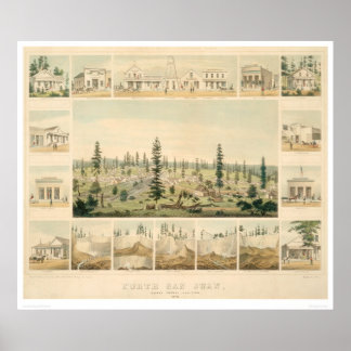 Pôster North San Juan, CA. Mapa Panorâmico 1858 (1567A)
